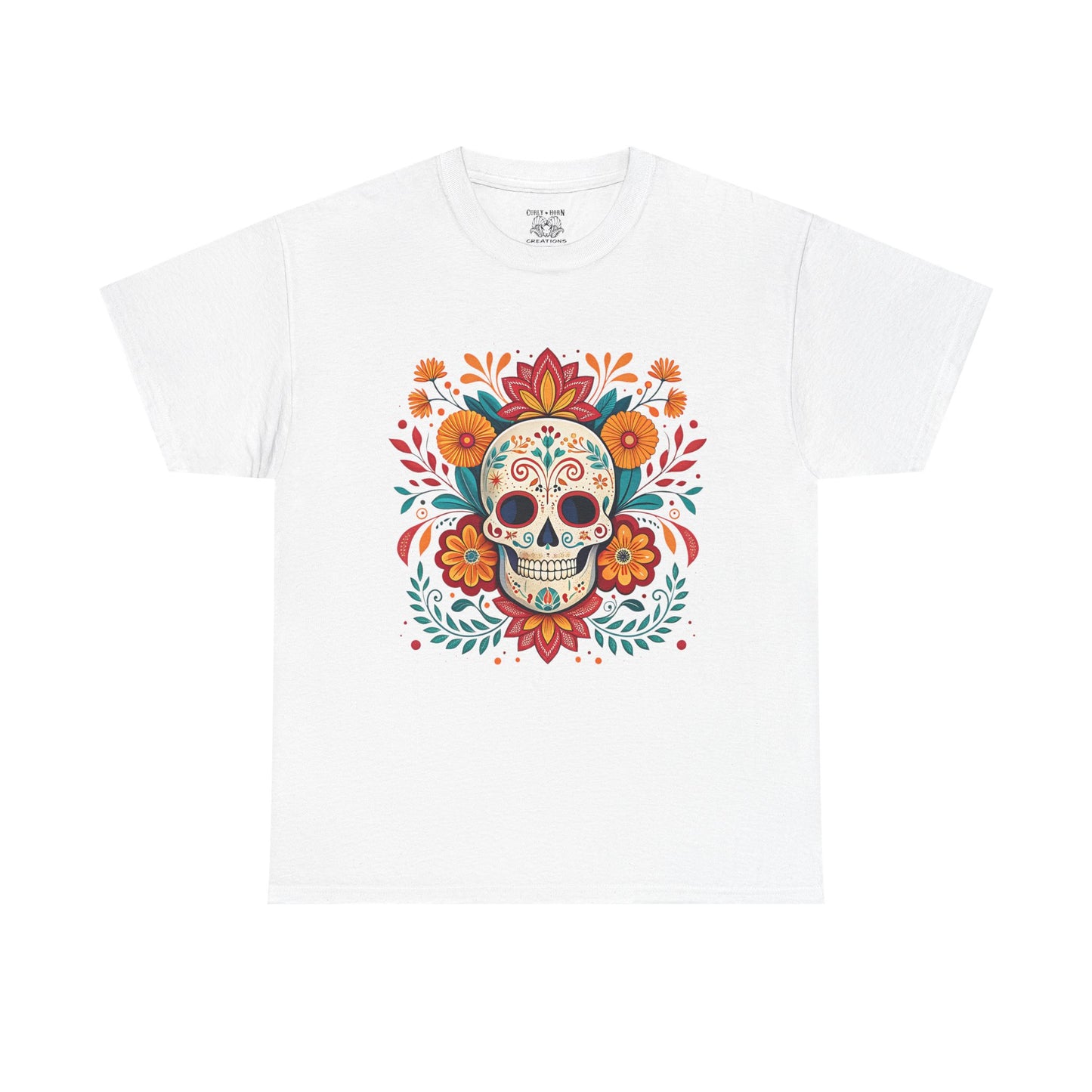 Colorful Skull Floral Tee, Day of the Dead Shirt, Unisex Graphic Tee, Casual Wear, Gift for Halloween, Festival Attire