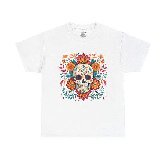Colorful Skull Floral Tee, Day of the Dead Shirt, Unisex Graphic Tee, Casual Wear, Gift for Halloween, Festival Attire