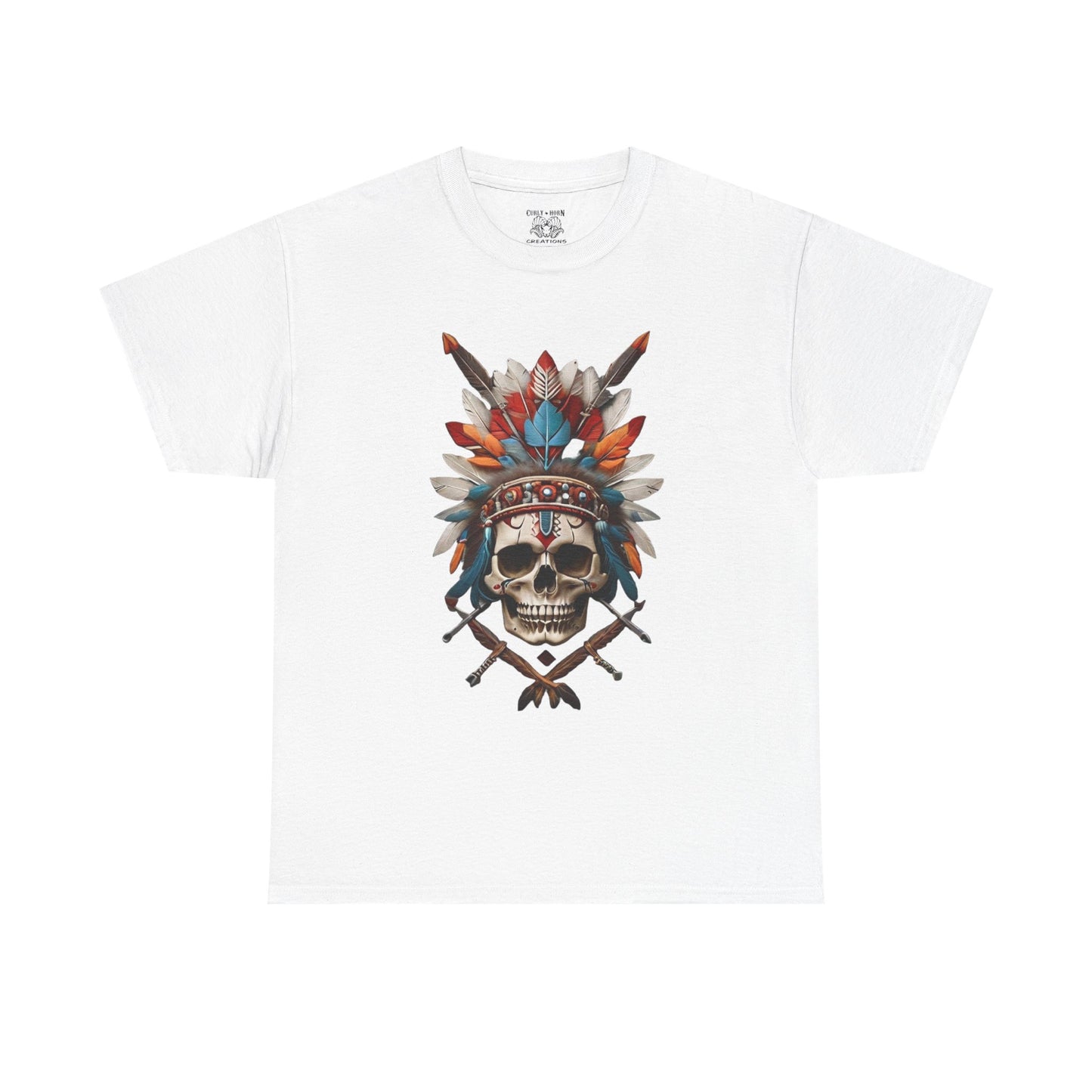 Skull Headdress Unisex Heavy Cotton Tee | Bohemian Style T-Shirt, Festival Wear, Graphic Tee, Gift for Him, Casual Apparel