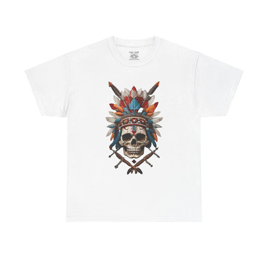 Skull Headdress Unisex Heavy Cotton Tee | Bohemian Style T-Shirt, Festival Wear, Graphic Tee, Gift for Him, Casual Apparel