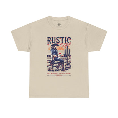 Rustic Cowgirl Unisex Heavy Cotton Tee, Western Style Shirt, Country Vintage Tee, Men's Graphic T-Shirt, Gift for Cowboy Lovers