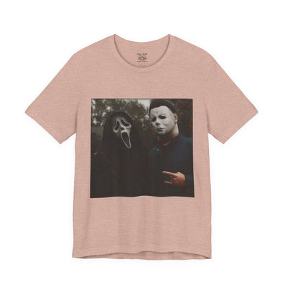 Horror Movie Graphic Tee, Unisex Jersey Short Sleeve Tee, Halloween Costume Shirt, Scary Movie Fan Apparel, Spooky Themed Tee