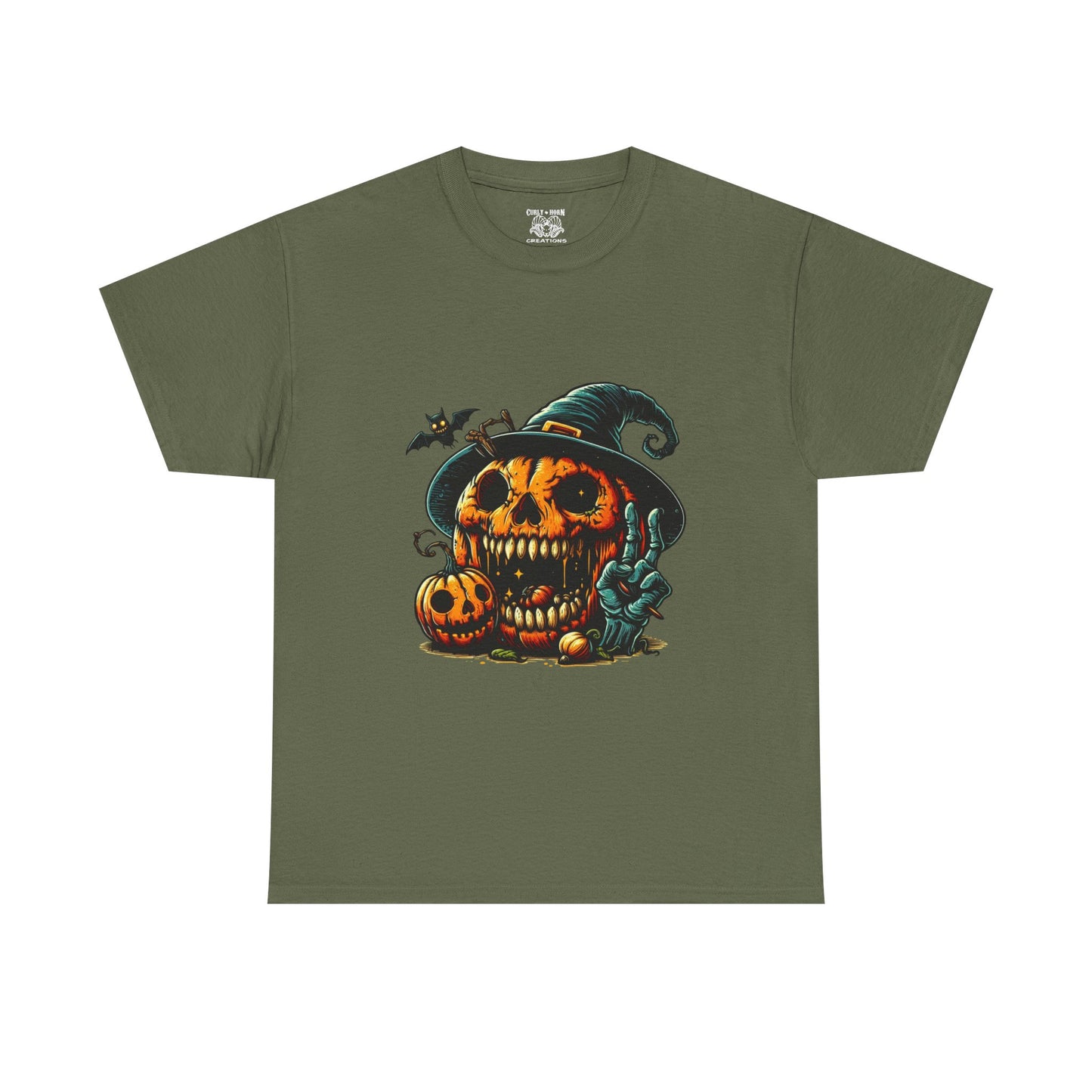 Halloween Skull Pumpkin Unisex Heavy Cotton Tee, Spooky Tee, Pumpkin T-Shirt, Halloween Costume Shirt, Fall Apparel, Gift for Halloween