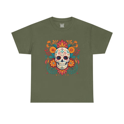 Colorful Skull Floral Tee, Day of the Dead Shirt, Unisex Graphic Tee, Casual Wear, Gift for Halloween, Festival Attire