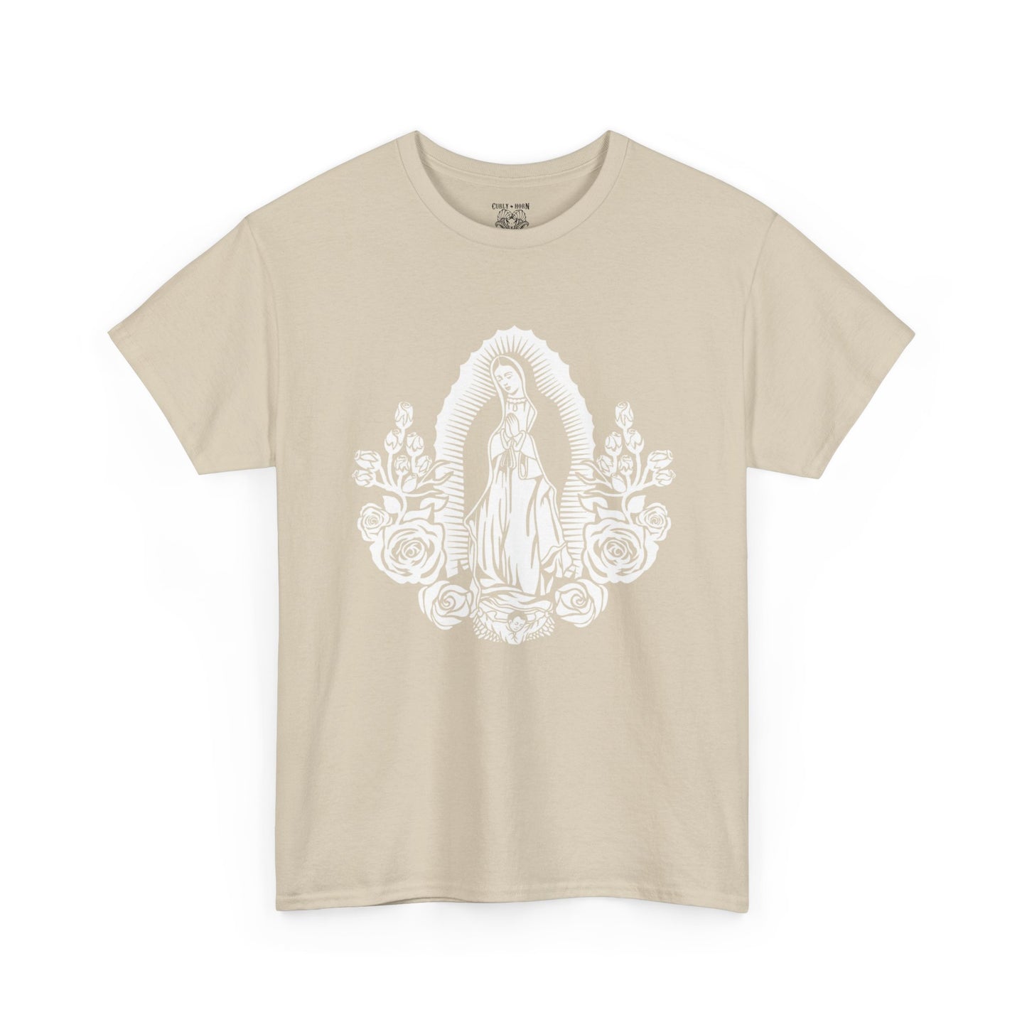 Religious Virgen De Guadalupe Tee, Unisex Heavy Cotton Tee, Vintage Spiritual Shirt, Casual Faith Apparel, Everyday Wear
