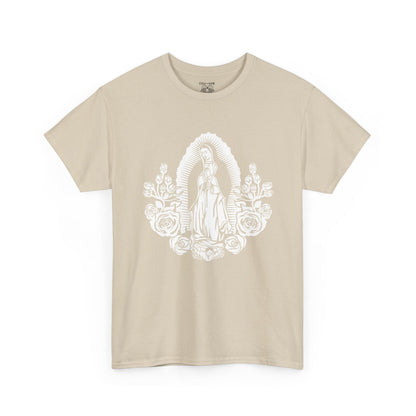 Religious Virgen De Guadalupe Tee, Unisex Heavy Cotton Tee, Vintage Spiritual Shirt, Casual Faith Apparel, Everyday Wear
