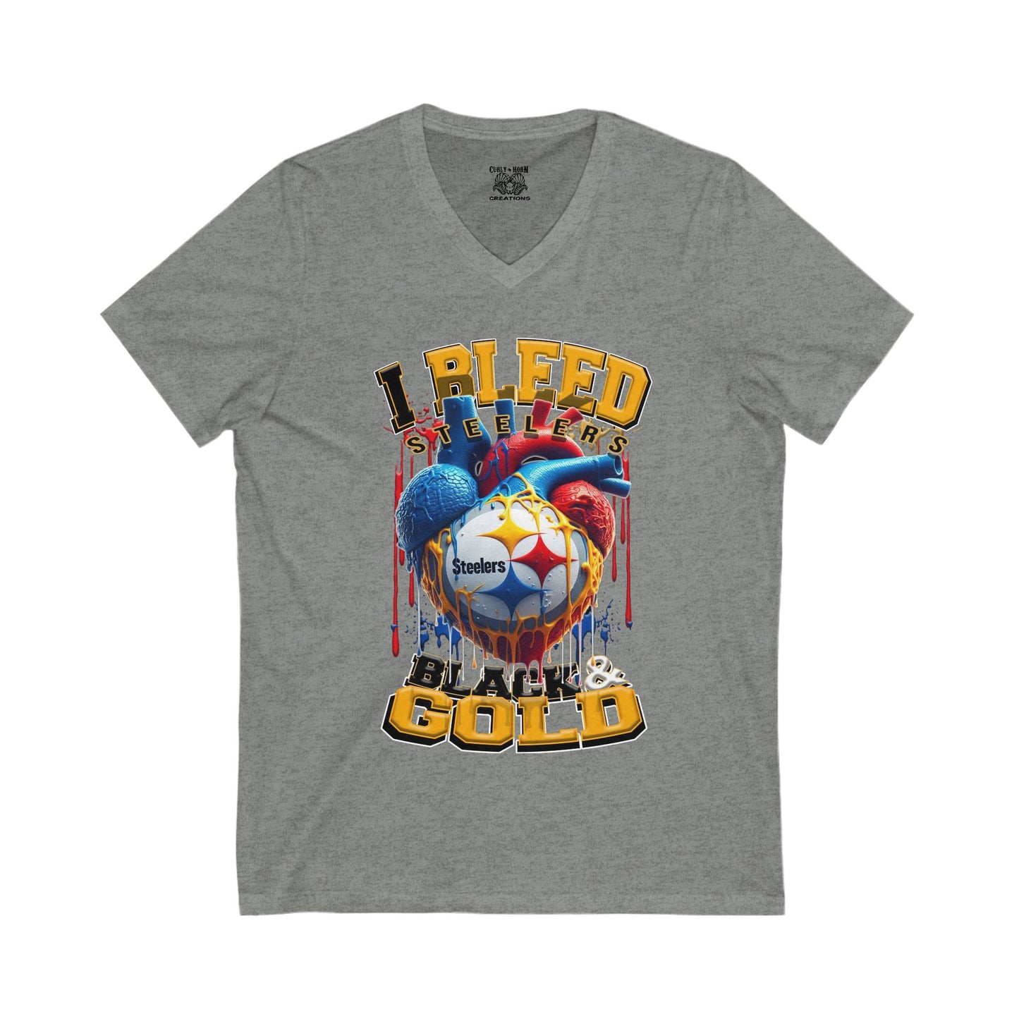 Steelers Football Fan V-Neck Tee - I Bleed Black & Gold, Fan Gear, Unisex Shirt, Gift for Sports Lovers, Tailgate Shirt, Game Day Apparel