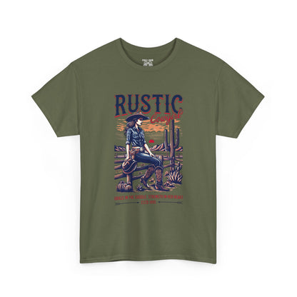 Rustic Cowgirl Unisex Heavy Cotton Tee, Western Style Shirt, Country Vintage Tee, Men's Graphic T-Shirt, Gift for Cowboy Lovers