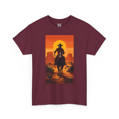 Western Sunset Unisex Heavy Cotton Tee, Cowboy Shirt, Country Music Tee, Gift for Him, Festival Wear, Casual Outfit