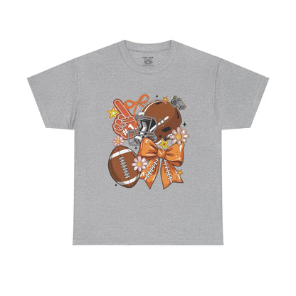 Football Floral Unisex Heavy Cotton Tee, Fall Game Day Shirt, Sports Fan Apparel, Tailgate Outfit, Gift for Her