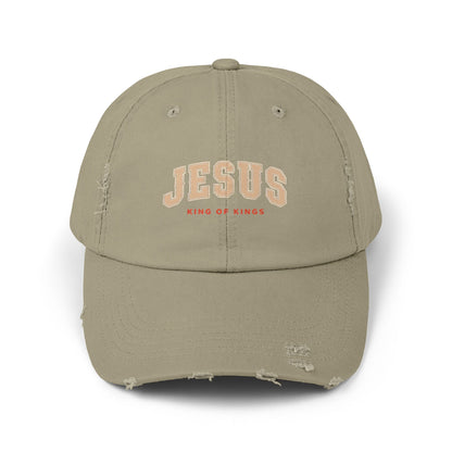 Unisex Distressed Cap - Jesus King of Kings Hat, Vintage Christian Hat, Casual Faith Cap, Inspirational Gift, Everyday Wear