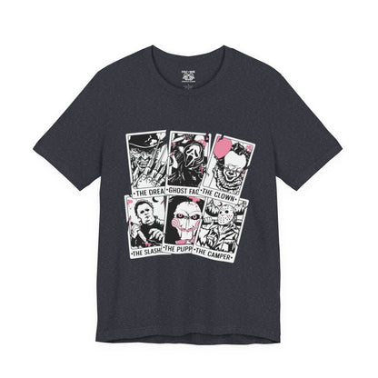 Horror Vibes Graphic Tee, Unisex Short Sleeve Shirt, Perfect for Halloween, Movie Night, Gift for Horror Fans, Casual Wear