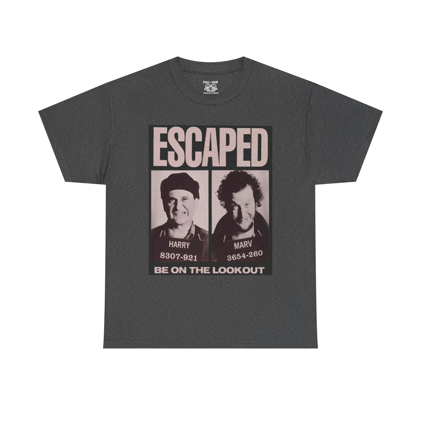 Escaped Mugshot Home Alone Unisex Heavy Cotton Tee | Fun Gift for Fans, Casual Wear, Novelty Tee, Humor Shirt, Movie Lovers