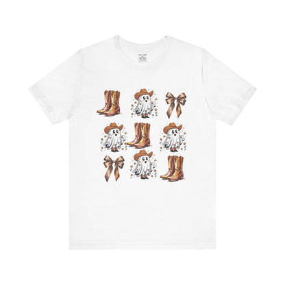 Ghostly Cowboy Tee, Fun Unisex Tee, Halloween Shirt, Country Style Tee, Ghosts and Boots Design, Casual Wear
