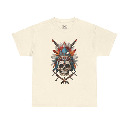 Skull Headdress Unisex Heavy Cotton Tee | Bohemian Style T-Shirt, Festival Wear, Graphic Tee, Gift for Him, Casual Apparel