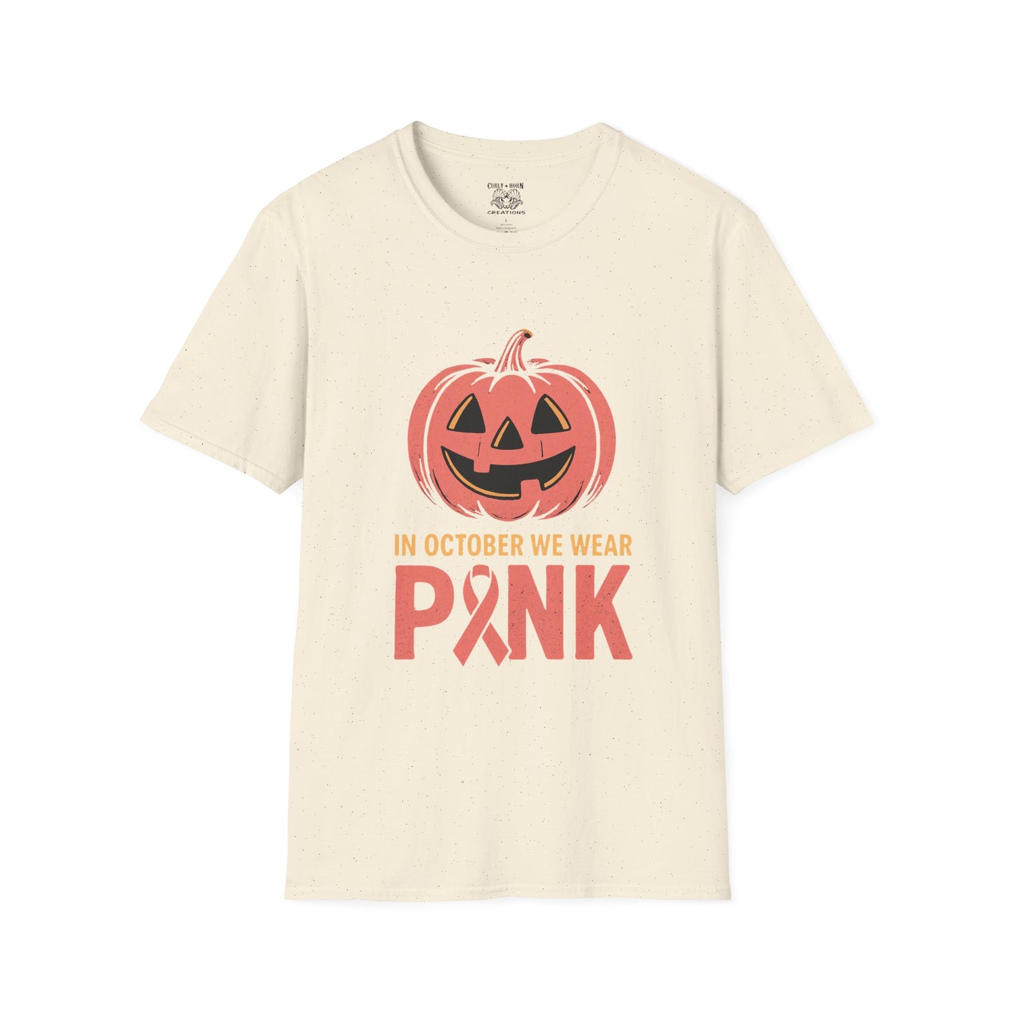 Halloween Awareness T-Shirt | In October We Wear Pink | Unisex Softstyle Tee for Breast Cancer Awareness, Holiday Gift, Spooky Season