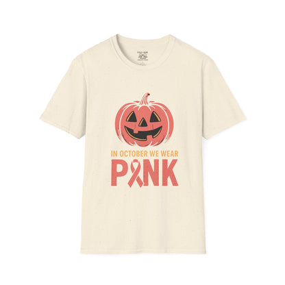 Halloween Awareness T-Shirt | In October We Wear Pink | Unisex Softstyle Tee for Breast Cancer Awareness, Holiday Gift, Spooky Season