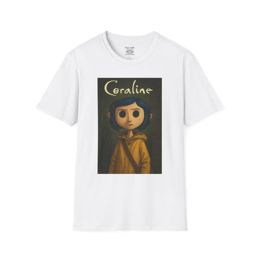 Coraline-Inspired Unisex Softstyle T-Shirt, Cute Graphic Tee, Movie Merch, Unique Gift, Retro Style, Horror Fans, Birthday Present