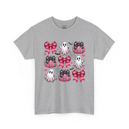 Cute Ghosts & Bows Tee, Halloween Shirt, Unisex Fun Fashion, Gift for Kids and Teens, Spooky Vibes, Holiday Apparel