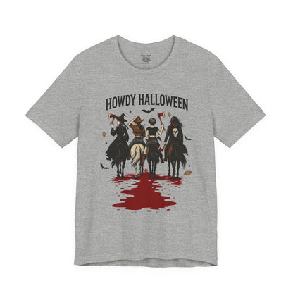 Howdy Halloween Unisex Tee, Spooky Graphic T-Shirt, Fall Festival Shirt, Halloween Costume Top, Casual Fall Wear