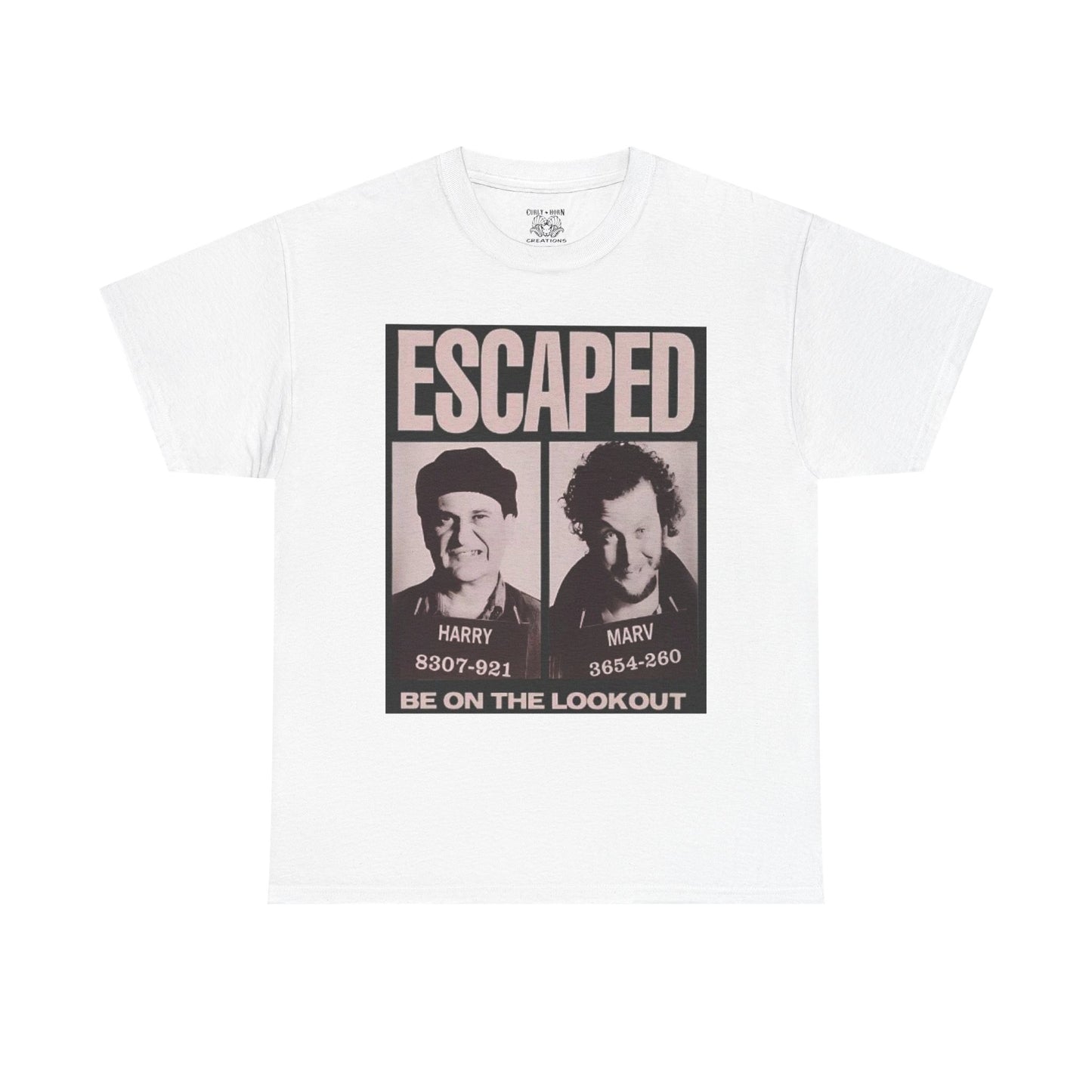 Escaped Mugshot Home Alone Unisex Heavy Cotton Tee | Fun Gift for Fans, Casual Wear, Novelty Tee, Humor Shirt, Movie Lovers