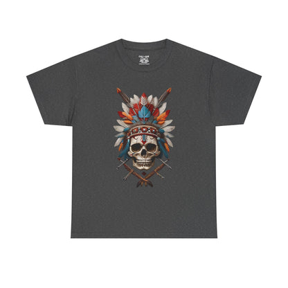 Skull Headdress Unisex Heavy Cotton Tee | Bohemian Style T-Shirt, Festival Wear, Graphic Tee, Gift for Him, Casual Apparel