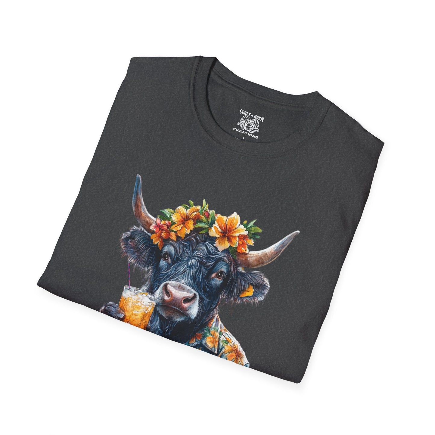 Tropical Cow T-Shirt, Summer Vibe Tee, Fun Graphic Shirt, Unisex Casual Wear, Perfect for Beach Parties, Gift for Cow Lovers