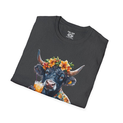 Tropical Cow T-Shirt, Summer Vibe Tee, Fun Graphic Shirt, Unisex Casual Wear, Perfect for Beach Parties, Gift for Cow Lovers