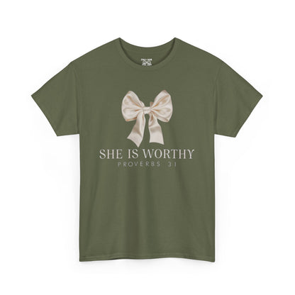 She is Worthy Unisex Cotton Tee - Inspirational Shirt, Faith-Based Apparel, Christian Gift, Casual Wear, Motivational T-Shirt