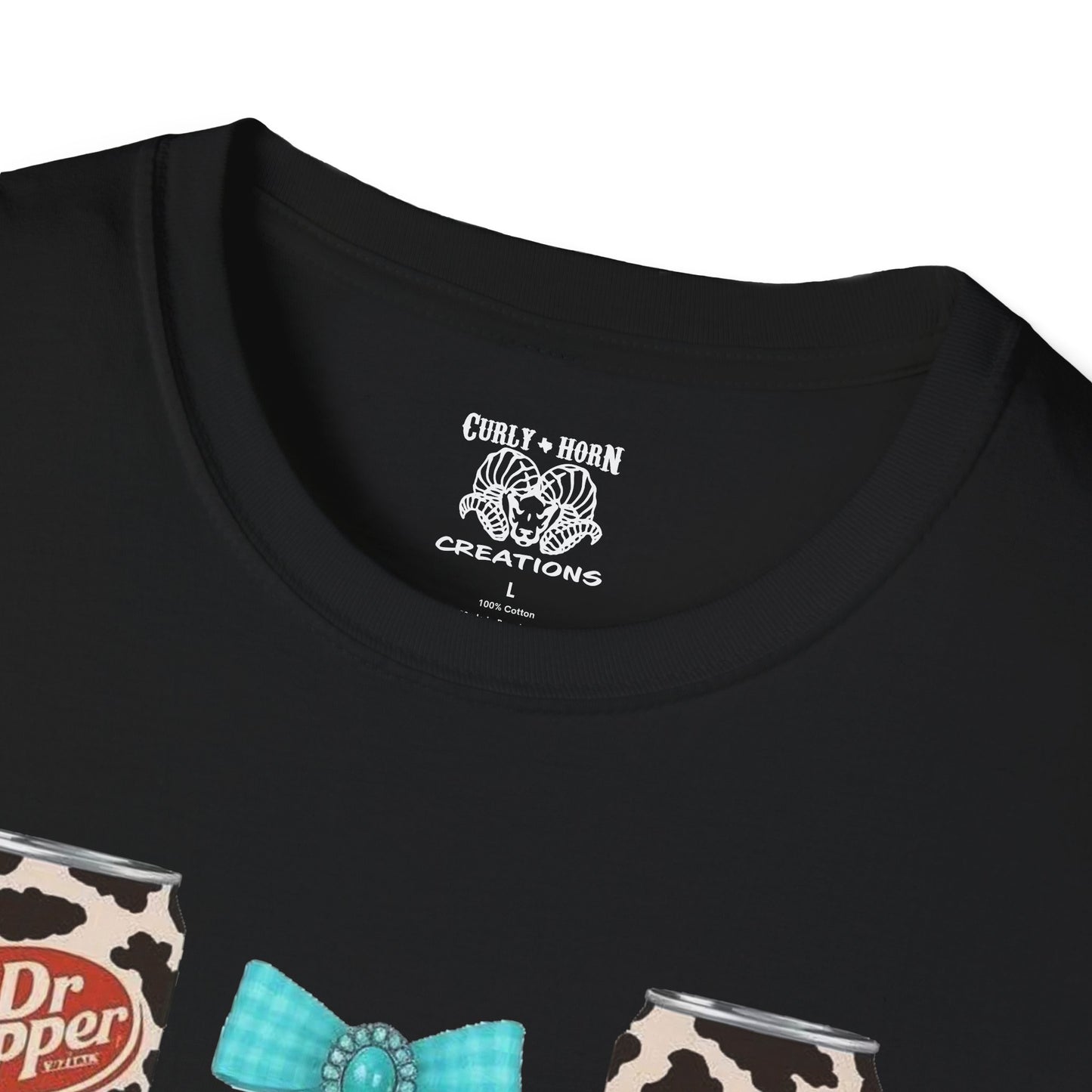 Dr Pepper Tourquoise  Cow Print T-Shirt with Bows, Casual Wear, Gift for Cow Lovers, Farmhouse Decor, Birthday or Holiday Gift
