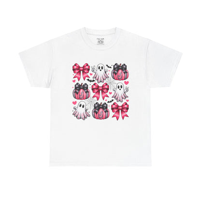 Cute Ghosts & Bows Tee, Halloween Shirt, Unisex Fun Fashion, Gift for Kids and Teens, Spooky Vibes, Holiday Apparel