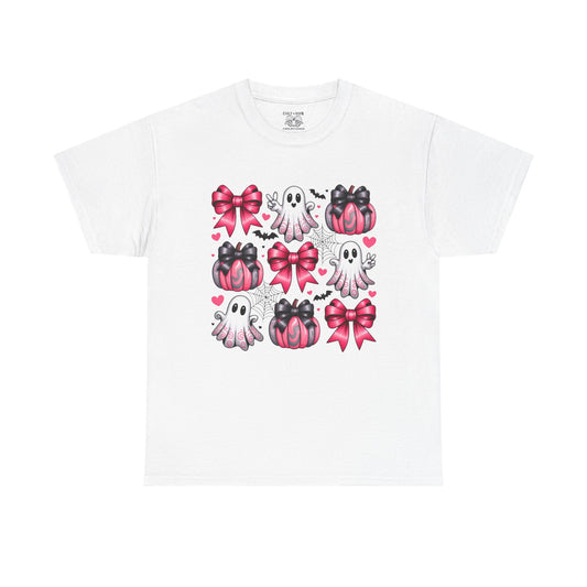 Cute Ghosts & Bows Tee, Halloween Shirt, Unisex Fun Fashion, Gift for Kids and Teens, Spooky Vibes, Holiday Apparel