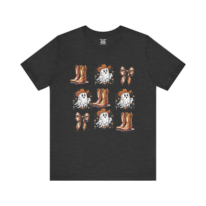 Ghostly Cowboy Tee, Fun Unisex Tee, Halloween Shirt, Country Style Tee, Ghosts and Boots Design, Casual Wear