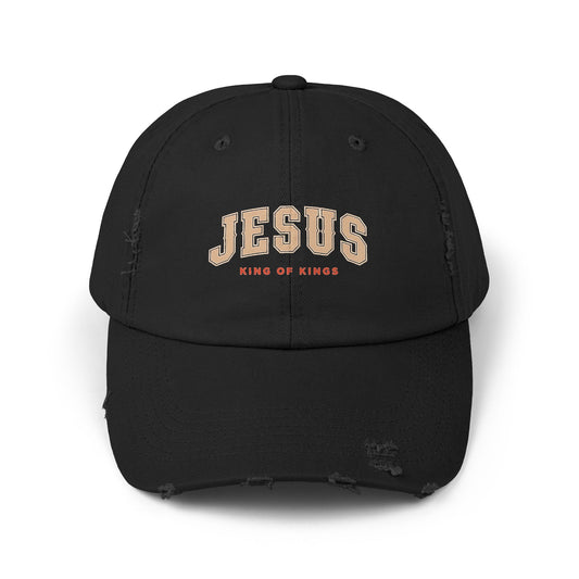 Unisex Distressed Cap - Jesus King of Kings Hat, Vintage Christian Hat, Casual Faith Cap, Inspirational Gift, Everyday Wear