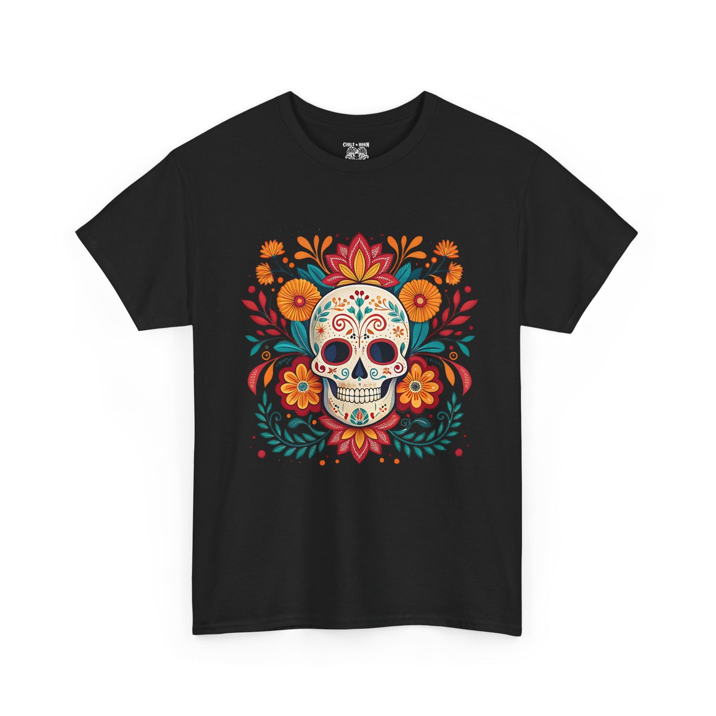 Colorful Skull Floral Tee, Day of the Dead Shirt, Unisex Graphic Tee, Casual Wear, Gift for Halloween, Festival Attire