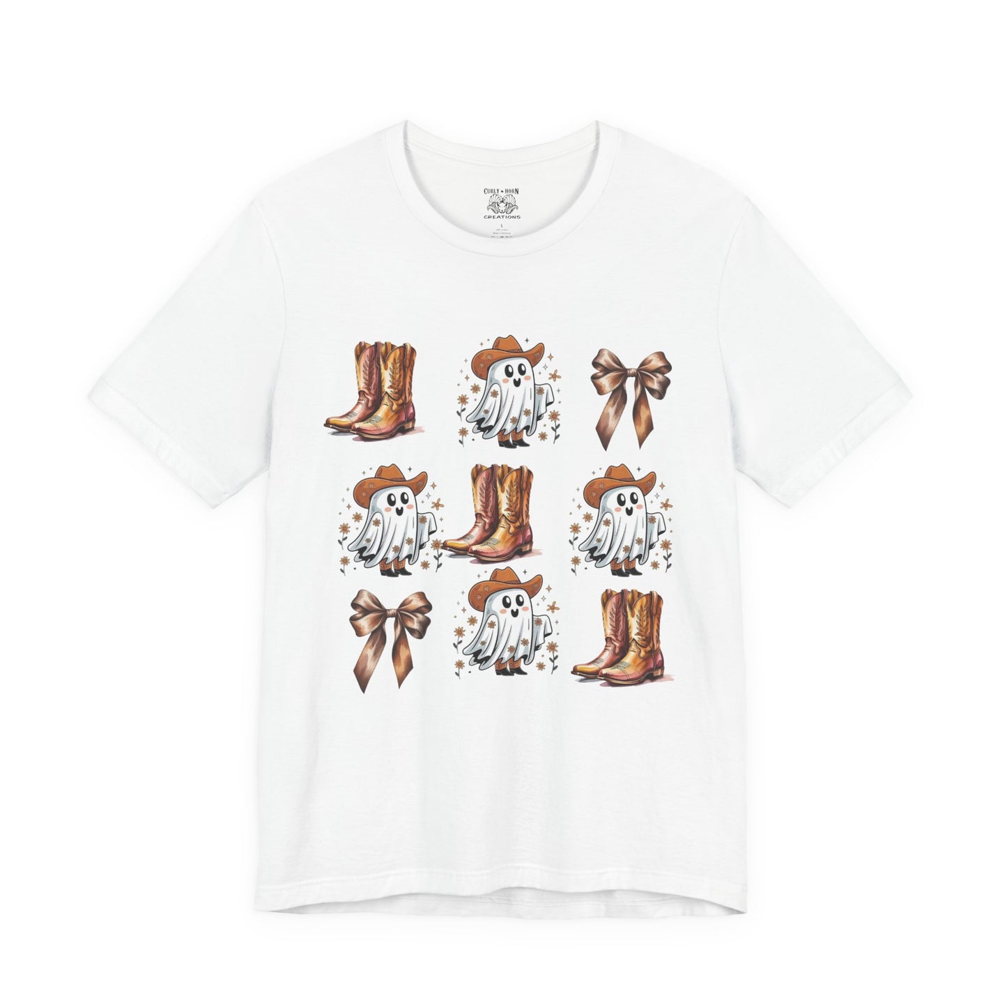 Ghostly Cowboy Tee, Fun Unisex Tee, Halloween Shirt, Country Style Tee, Ghosts and Boots Design, Casual Wear