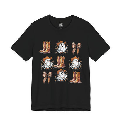 Ghostly Cowboy Tee, Fun Unisex Tee, Halloween Shirt, Country Style Tee, Ghosts and Boots Design, Casual Wear