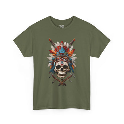 Skull Headdress Unisex Heavy Cotton Tee | Bohemian Style T-Shirt, Festival Wear, Graphic Tee, Gift for Him, Casual Apparel