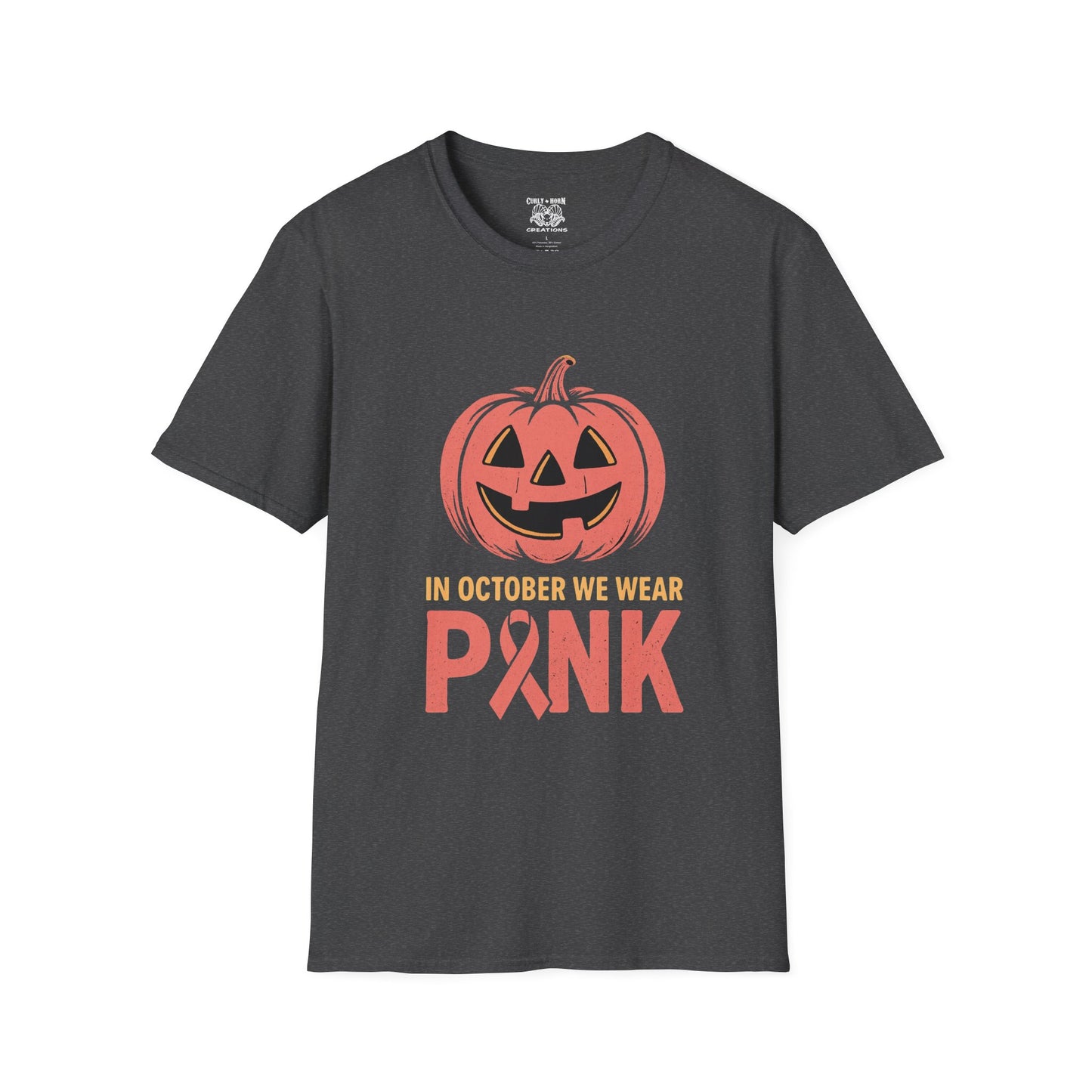 Halloween Awareness T-Shirt | In October We Wear Pink | Unisex Softstyle Tee for Breast Cancer Awareness, Holiday Gift, Spooky Season