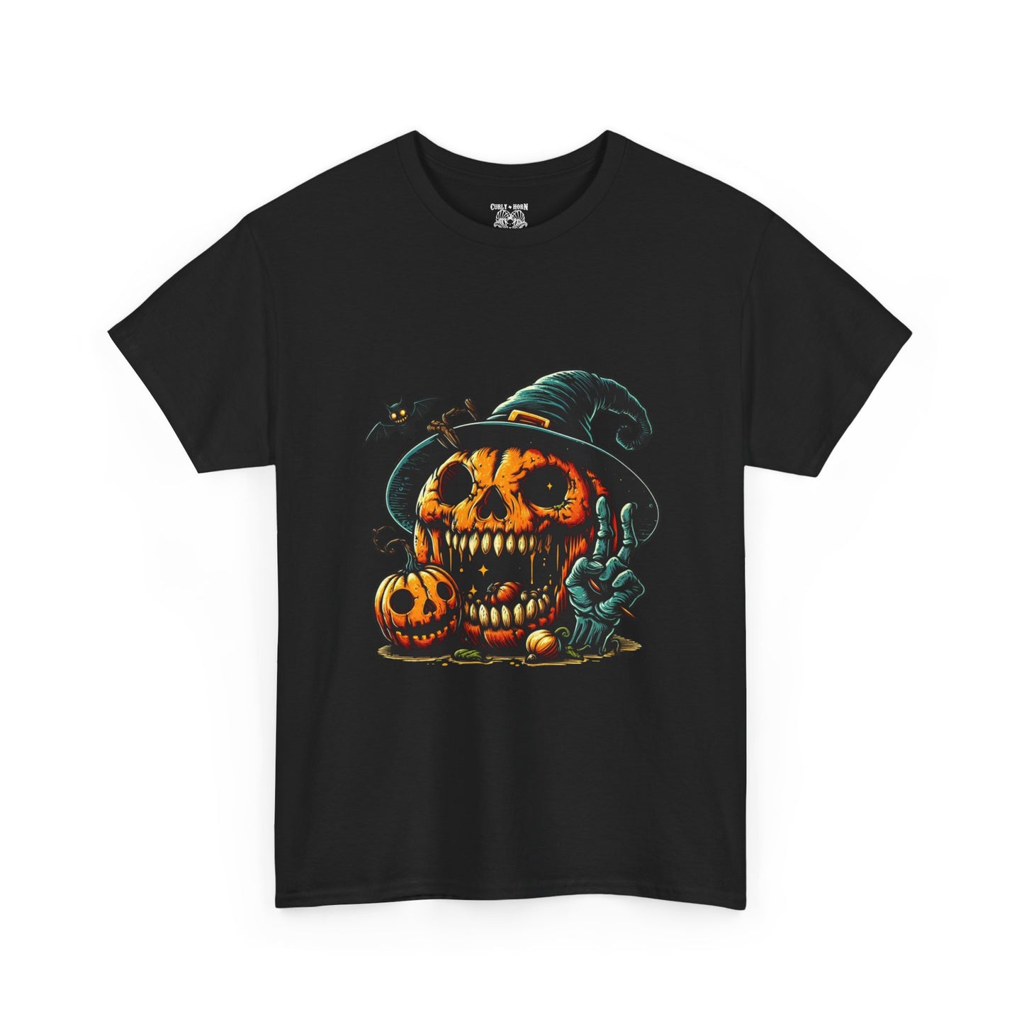 Halloween Skull Pumpkin Unisex Heavy Cotton Tee, Spooky Tee, Pumpkin T-Shirt, Halloween Costume Shirt, Fall Apparel, Gift for Halloween