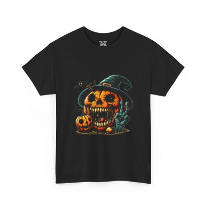 Halloween Skull Pumpkin Unisex Heavy Cotton Tee, Spooky Tee, Pumpkin T-Shirt, Halloween Costume Shirt, Fall Apparel, Gift for Halloween