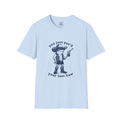 Funny Western Frog Unisex Softstyle T-Shirt with Quirky Quote