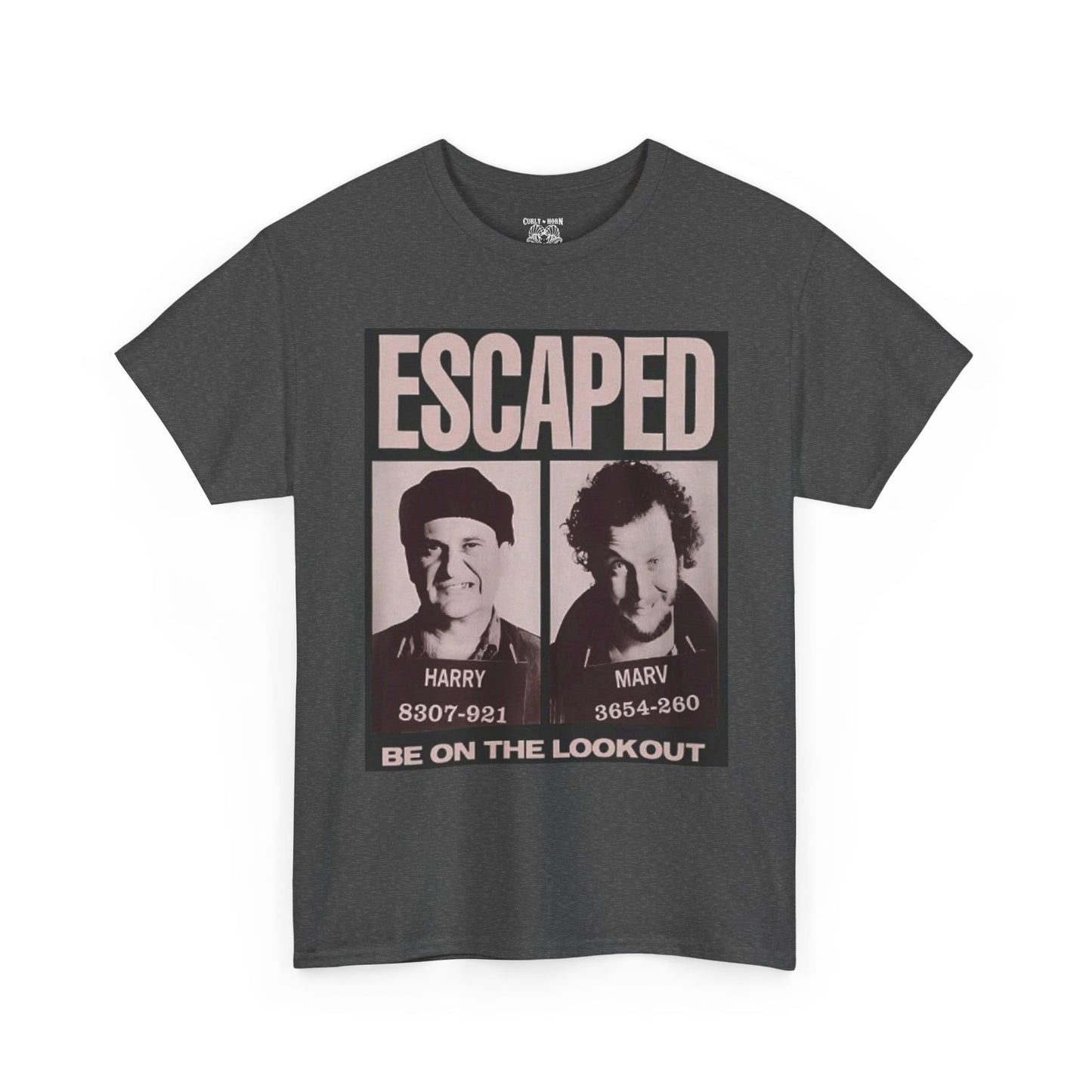 Escaped Mugshot Home Alone Unisex Heavy Cotton Tee | Fun Gift for Fans, Casual Wear, Novelty Tee, Humor Shirt, Movie Lovers