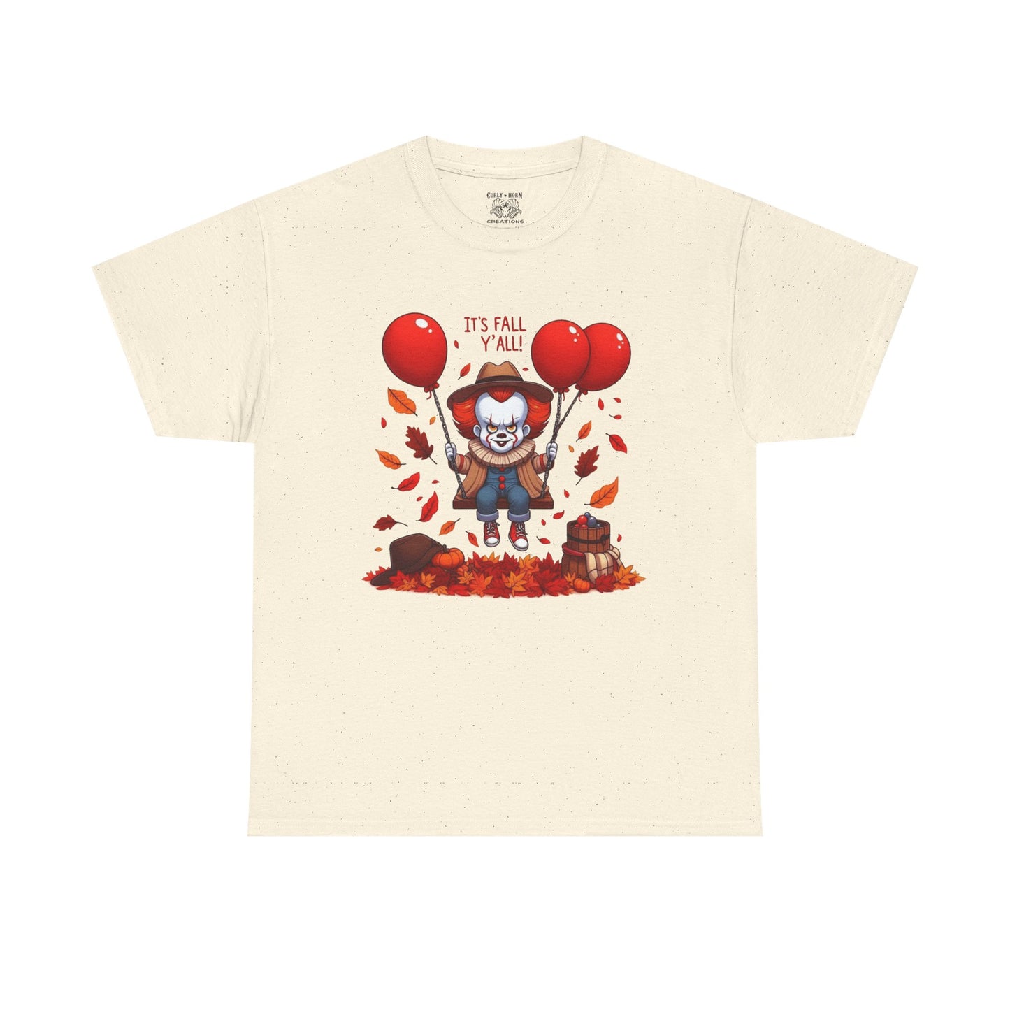Fall-Themed Pennywise Unisex Heavy Cotton Tee, Autumn Shirt, Halloween Apparel, Seasonal Gift, Cozy Outfit, Fun Fall Fashion