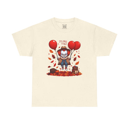 Fall-Themed Pennywise Unisex Heavy Cotton Tee, Autumn Shirt, Halloween Apparel, Seasonal Gift, Cozy Outfit, Fun Fall Fashion