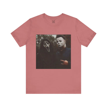 Horror Movie Graphic Tee, Unisex Jersey Short Sleeve Tee, Halloween Costume Shirt, Scary Movie Fan Apparel, Spooky Themed Tee