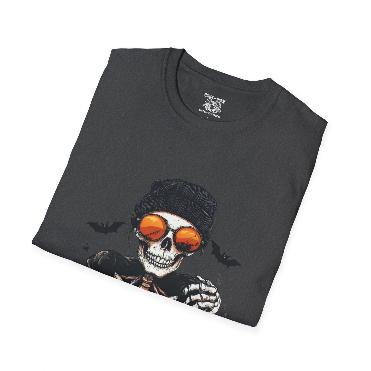 Chill Skeleton Tee - Unisex Softstyle T-Shirt, Halloween Costume, Casual Wear, Trendy Graphic Tee, Unique Gift Idea