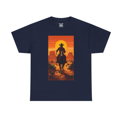 Western Sunset Unisex Heavy Cotton Tee, Cowboy Shirt, Country Music Tee, Gift for Him, Festival Wear, Casual Outfit