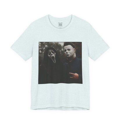 Horror Movie Graphic Tee, Unisex Jersey Short Sleeve Tee, Halloween Costume Shirt, Scary Movie Fan Apparel, Spooky Themed Tee