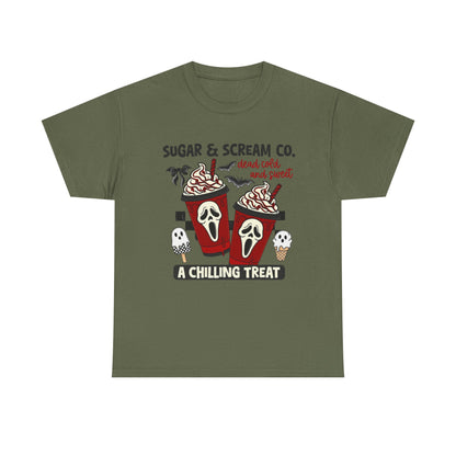 Sugar & Scream Co. Unisex Tee - A Chilling Treat, Halloween T-Shirt, Cute Cafe Shirt, Ghostly Graphic Tee, Sweet Treats Apparel